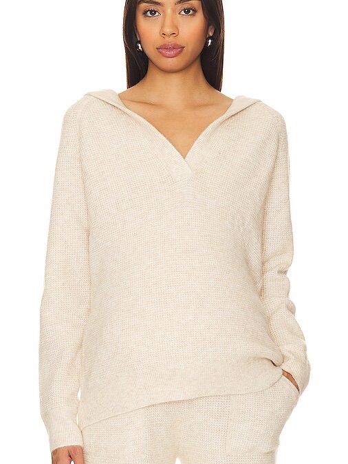 Hatch Cream V-Neck Hooded Sweater